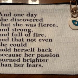 Great gift! Protective Charm Inspirational Quote Pouch in White with Black Text